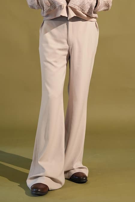 Nikita Mhaisalkar_Grey Lace Straight Fit Pant _Online_at_Aza_Fashions