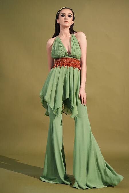 Shop_Nikita Mhaisalkar_Orange Beads, Embroidery And Stone Embellished Belt _Online_at_Aza_Fashions