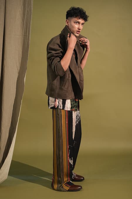 Nikita Mhaisalkar_Green Faux Leather Exaggerated Notched Collar Jacket _Online_at_Aza_Fashions