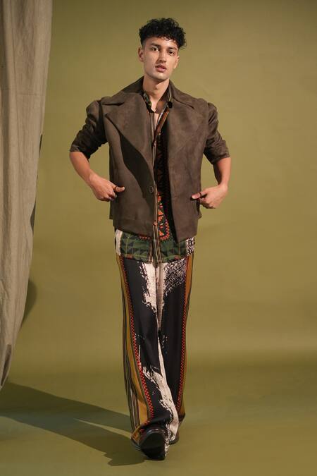 Nikita Mhaisalkar_Black , Satin Abstract Print Shirt With Pant _Online_at_Aza_Fashions