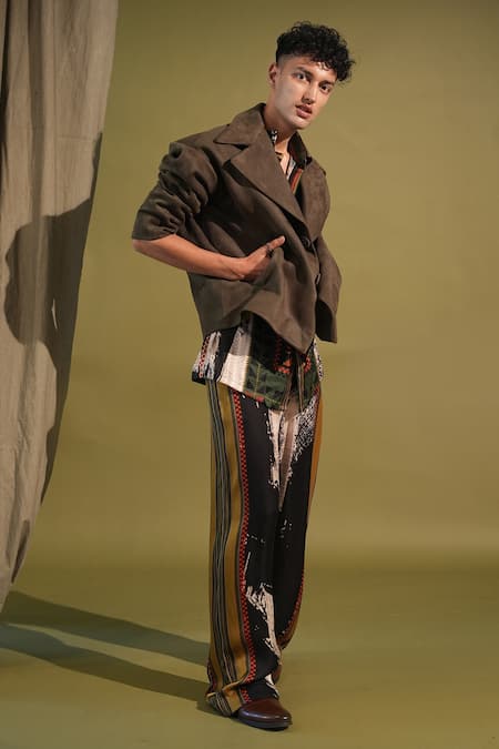 Buy_Nikita Mhaisalkar_Green Faux Leather Exaggerated Notched Collar Jacket _Online_at_Aza_Fashions