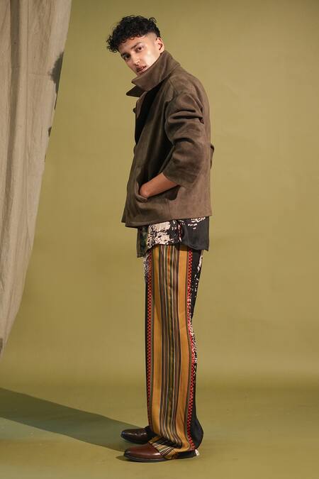 Nikita Mhaisalkar_Green Faux Leather Exaggerated Notched Collar Jacket _at_Aza_Fashions