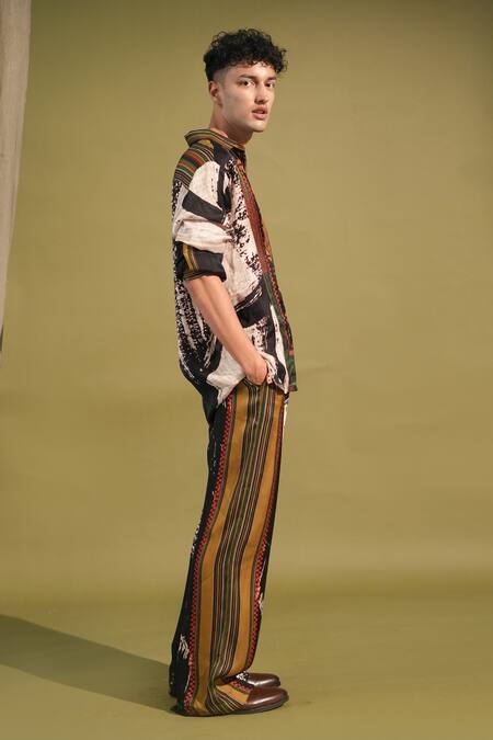 Buy_Nikita Mhaisalkar_Black , Satin Abstract Print Shirt With Pant _Online_at_Aza_Fashions