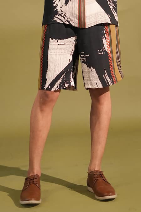 Shop Nikita Mhaisalkar Black Georgette Brush Stroke Print Shirt With Shorts Online at Aza Fashions Shop_Nikita Mhaisalkar_Black Georgette Brush Stroke Print Shirt With Shorts _Online_at_Aza_Fashions