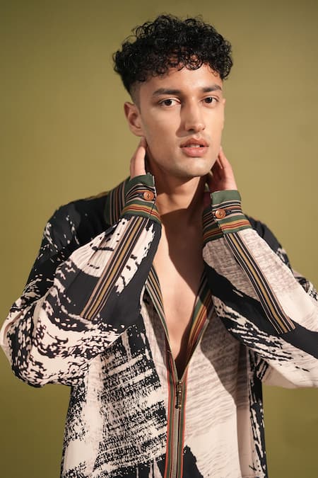 Buy Nikita Mhaisalkar Black Georgette Brush Stroke Print Shirt With Shorts Buy_Nikita Mhaisalkar_Black Georgette Brush Stroke Print Shirt With Shorts