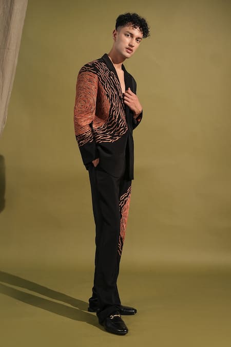 Shop_Nikita Mhaisalkar_Black Lurex Cosmic Print Blazer With Pant _Online_at_Aza_Fashions