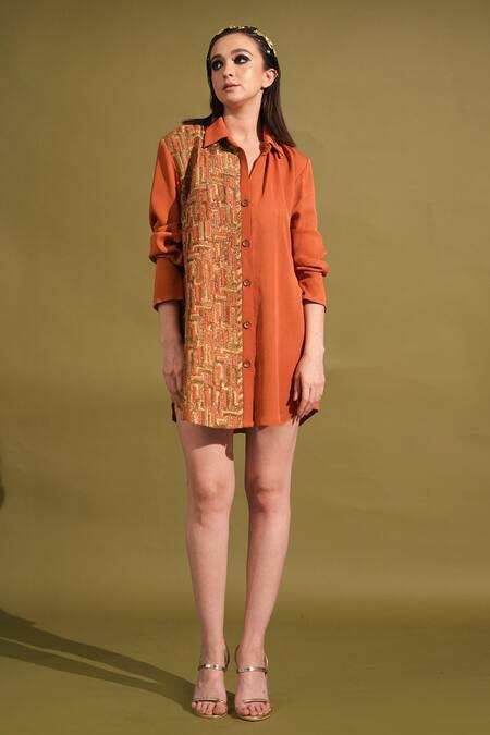 Nikita Mhaisalkar_Georgette Embroidery Collared Embellished Shirt Dress _Online_at_Aza_Fashions