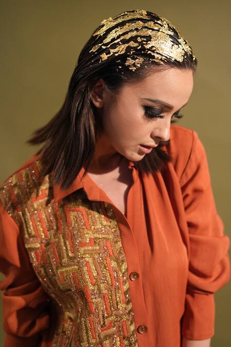 Buy_Nikita Mhaisalkar_Georgette Embroidery Collared Embellished Shirt Dress 