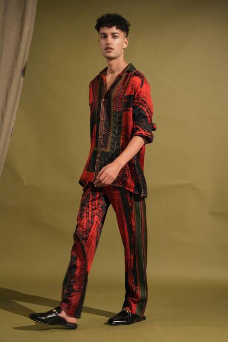 Buy_Nikita Mhaisalkar_Black Cotton , Cotton, Abstract And Brush Stroke Print Shirt With Pant _Online_at_Aza_Fashions