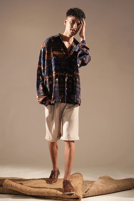 Nikita Mhaisalkar_Blue Georgette Aztec Print Shirt _at_Aza_Fashions