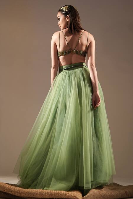 Buy_Nikita Mhaisalkar_Green Sequins, Metallic Thread Sweetheart Neck And Work Bralette 