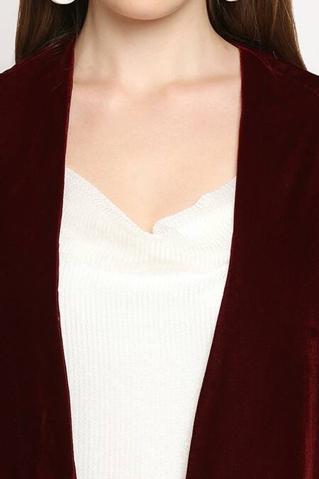 Shop_Monk & Mei By Sonia Anand_Maroon Velvet Sequins Cowl Neck Arzu Dress With Cape _Online_at_Aza_Fashions