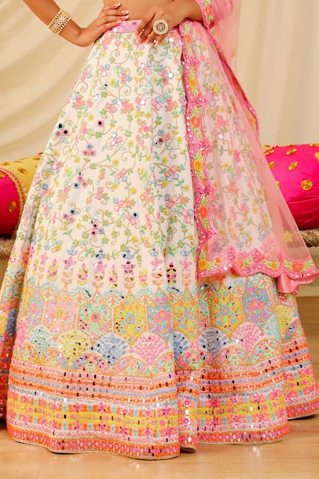 Shop Rajbinder Chahal White Dupion Silk Mirror, Thread, Applique Embroidered Bridal Lehenga Set Online at Aza Fashions Shop_Rajbinder Chahal_White Dupion Silk Mirror, Thread, Applique Embroidered Bridal Lehenga Set _Online_at_Aza_Fashions