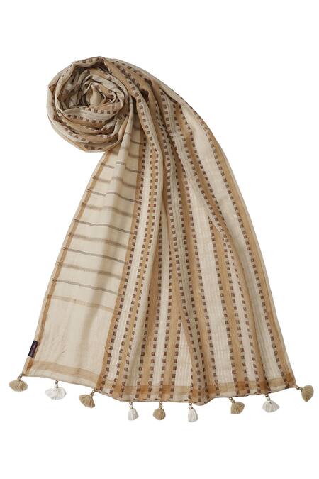 Buy_SHINGORA_Beige Geometric Woven Stole _Online_at_Aza_Fashions