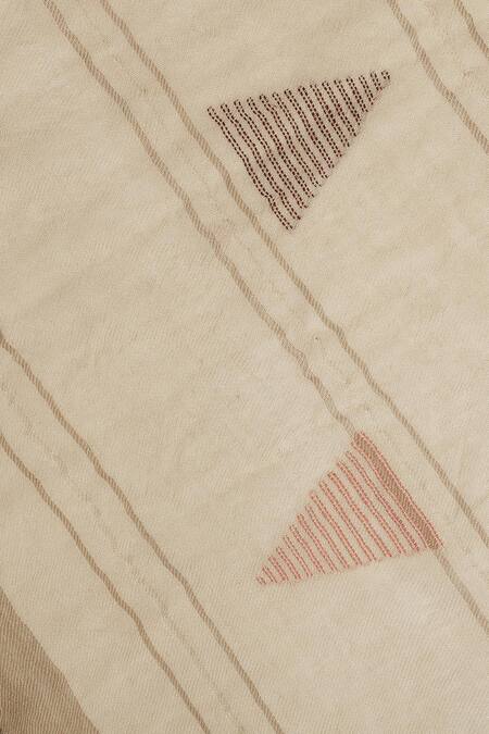Shingora_Beige Geometric And Stripe Pattern Stole_Online_at_Aza_Fashions