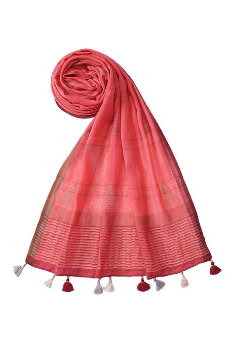 Buy_Shingora_Pink Tassel Bordered Stole _Online_at_Aza_Fashions