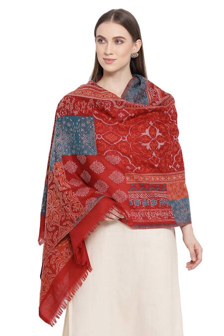 Shingora Red Printed Flower Stole Online at Aza Fashions Shingora_Red Printed Flower Stole _Online_at_Aza_Fashions