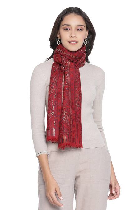 Shingora Maroon Woven Floret Pattern Stole Online at Aza Fashions Shingora_Maroon Woven Floret Pattern Stole _Online_at_Aza_Fashions