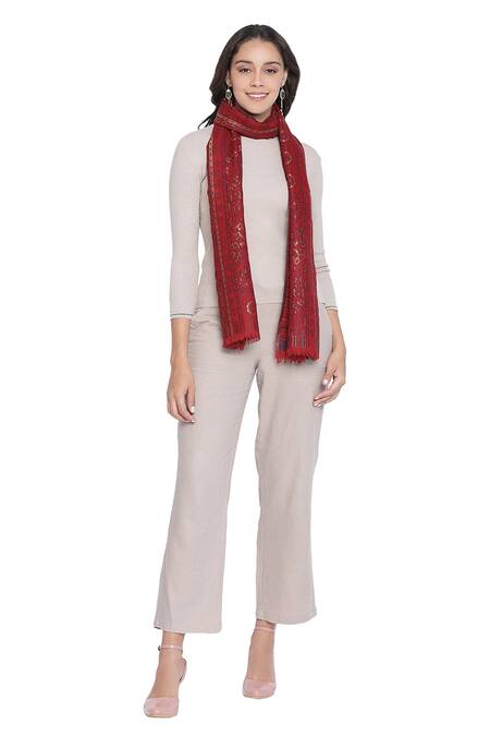 Buy Shingora Maroon Woven Floret Pattern Stole Online at Aza Fashions Buy_Shingora_Maroon Woven Floret Pattern Stole _Online_at_Aza_Fashions