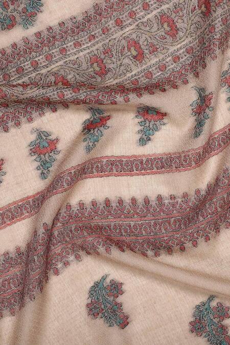 Shingora_Beige Woven Floret Pattern Stole _at_Aza_Fashions