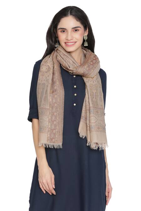 Shingora_Beige Paisley And Floral Woven Stole _Online_at_Aza_Fashions