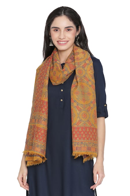 Shingora Yellow Woven Floral Jacquard Pattern Stole Online at Aza Fashions Shingora_Yellow Woven Floral Jacquard Pattern Stole _Online_at_Aza_Fashions