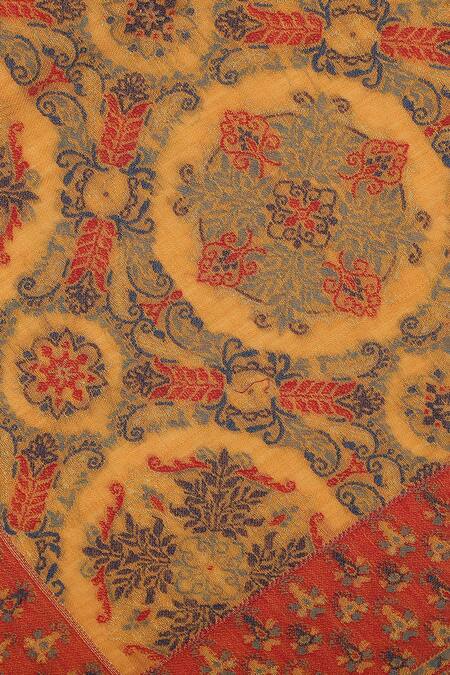 Shingora Yellow Woven Floral Jacquard Pattern Stole at Aza Fashions Shingora_Yellow Woven Floral Jacquard Pattern Stole _at_Aza_Fashions