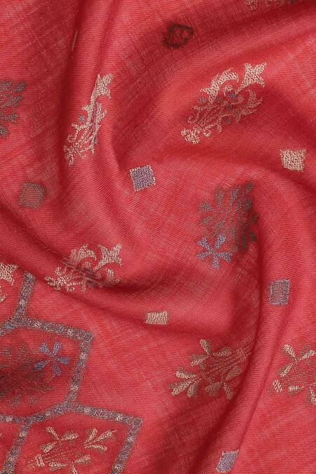 Shop_Shingora_Red Woven Jacquard Floral And Paisley Pattern Stole _Online_at_Aza_Fashions