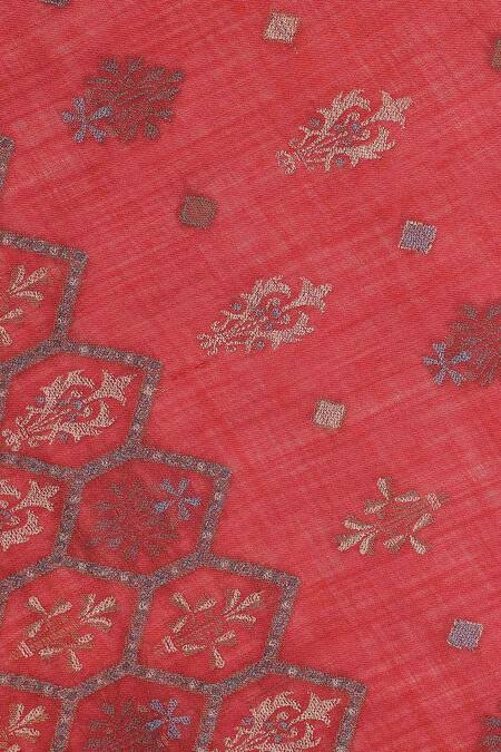 Shingora_Red Woven Jacquard Floral And Paisley Pattern Stole _at_Aza_Fashions
