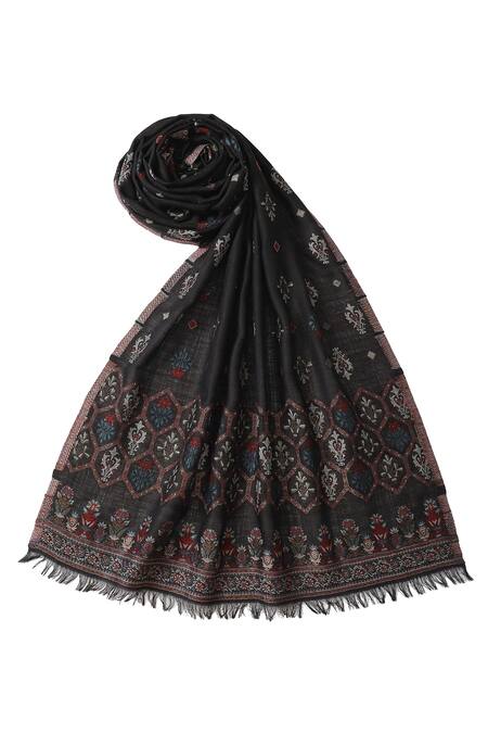 Buy_Shingora_Black Floral Woven Stole _Online_at_Aza_Fashions