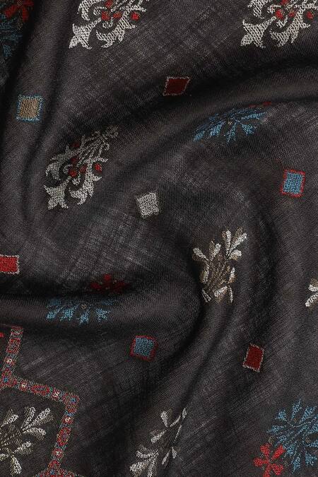 Shop_Shingora_Black Floral Woven Stole _Online_at_Aza_Fashions