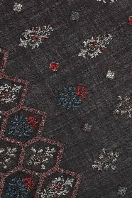 Shingora_Black Floral Woven Stole _at_Aza_Fashions