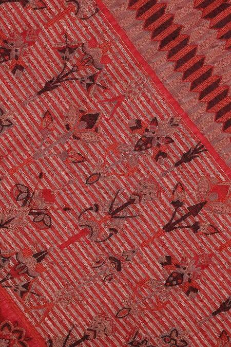 Shingora Maroon Woven Jacquard Floral And Stripe Pattern Stole at Aza Fashions Shingora_Maroon Woven Jacquard Floral And Stripe Pattern Stole _at_Aza_Fashions