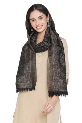 Shingora_Black Floral Jacquard Woven Stole _Online_at_Aza_Fashions