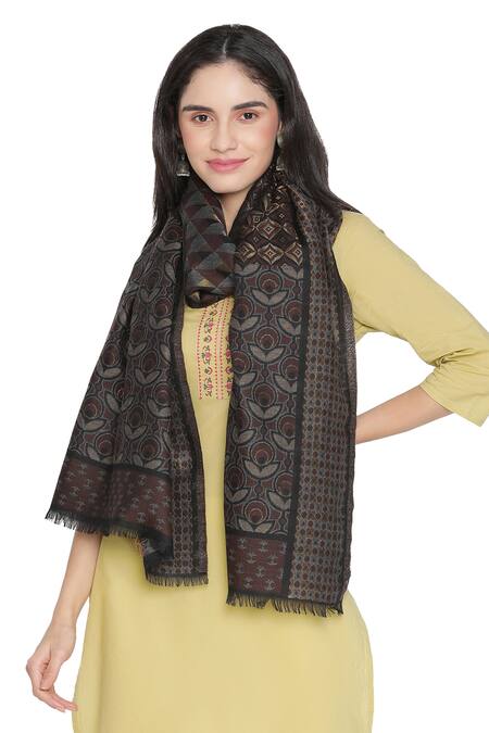 Shingora Black Woven Floral Jacquard Pattern Stole Online at Aza Fashions Shingora_Black Woven Floral Jacquard Pattern Stole _Online_at_Aza_Fashions