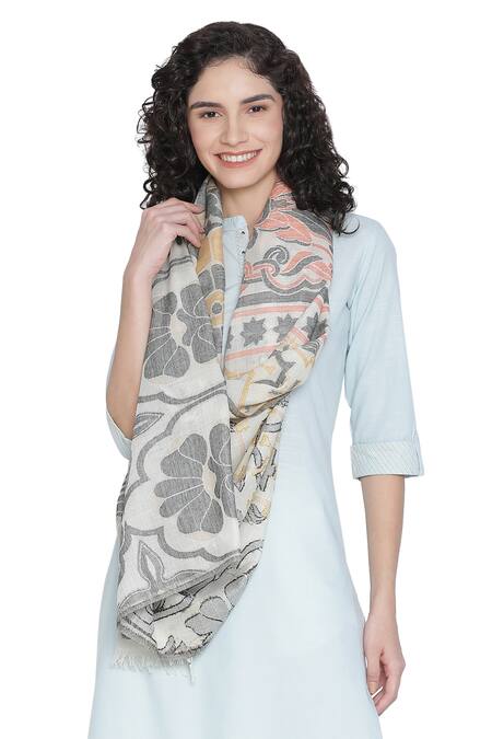 Shingora Off White Woven Floral And Paisley Pattern Stole Online at Aza Fashions Shingora_Off White Woven Floral And Paisley Pattern Stole_Online_at_Aza_Fashions