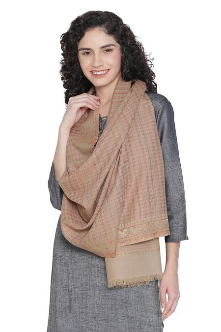 Shingora Maroon Woven Jacquard Stripe Pattern Stole Online at Aza Fashions Shingora_Maroon Woven Jacquard Stripe Pattern Stole _Online_at_Aza_Fashions
