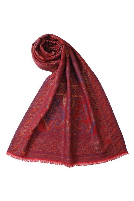 Buy_Shingora_Maroon Woven Kani Pattern Stole _Online_at_Aza_Fashions