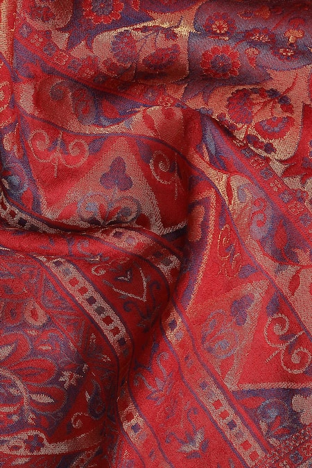 Shop_Shingora_Maroon Woven Kani Pattern Stole _Online_at_Aza_Fashions