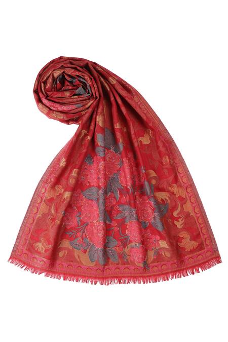 Buy Shingora Red Woven Kani Floral Pattern Stole Online at Aza Fashions Buy_Shingora_Red Woven Kani Floral Pattern Stole _Online_at_Aza_Fashions