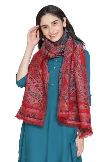 Shingora_Red Kani Woven Stole _Online_at_Aza_Fashions