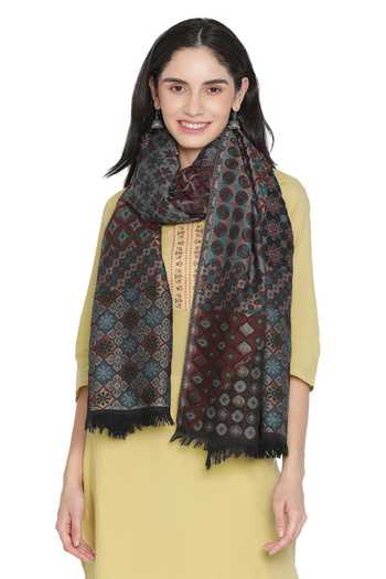 Shingora_Black Kani Floral Woven Stole _Online_at_Aza_Fashions