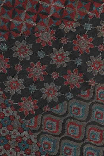 Shingora_Black Kani Floral Woven Stole _at_Aza_Fashions