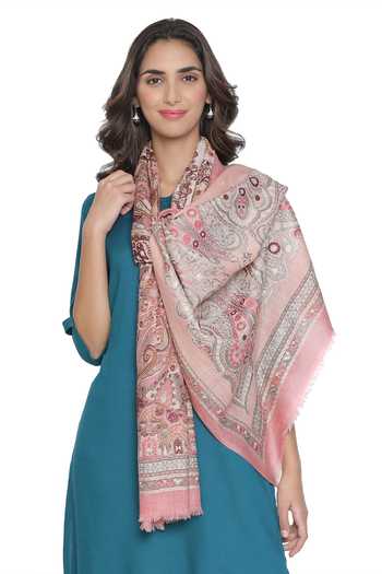 Shingora_Pink Printed Floral Pattern Stole_Online_at_Aza_Fashions