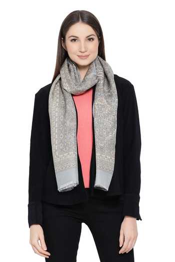 Shingora_Grey Mughal Print Vintage Stole _Online_at_Aza_Fashions