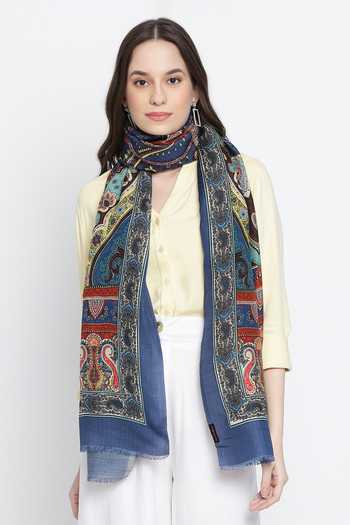 Shingora_Blue Floral And Mughal Print & Stole _Online_at_Aza_Fashions