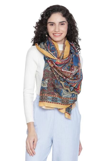 Shingora Blue Printed Paisley Stole Online at Aza Fashions Shingora_Blue Printed Paisley Stole _Online_at_Aza_Fashions