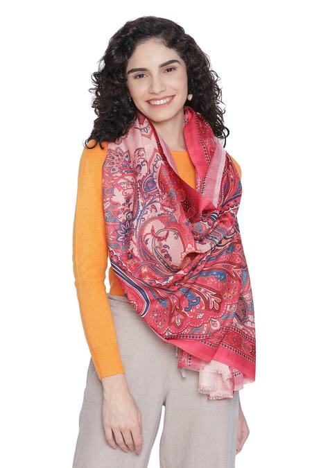 Shingora_Pink Paisley Print Stole _Online_at_Aza_Fashions
