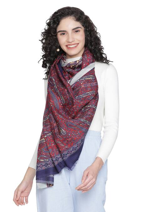 Shingora Maroon Printed Paisley And Floral Stole Online at Aza Fashions Shingora_Maroon Printed Paisley And Floral Stole _Online_at_Aza_Fashions