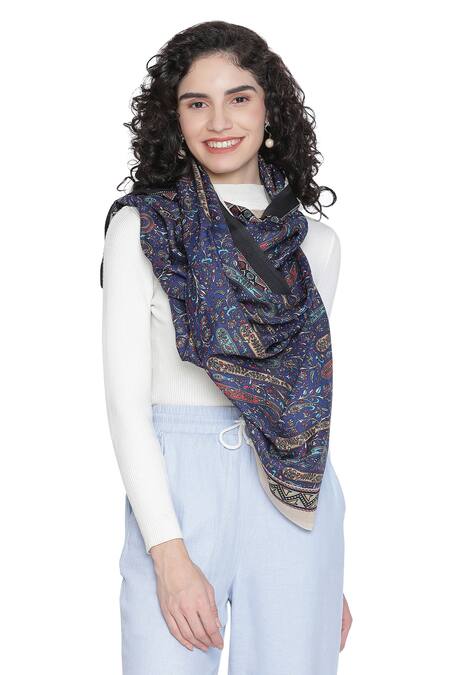 Shingora Blue Printed Floral And Paisley Stole Online at Aza Fashions Shingora_Blue Printed Floral And Paisley Stole _Online_at_Aza_Fashions